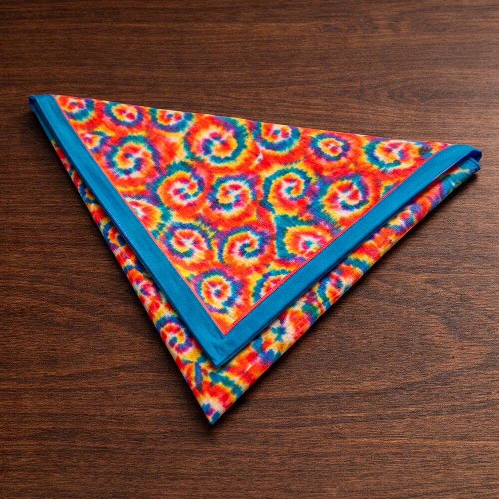 Vintage 100% cotton traditional bandana in colorful Orange Pink Teal - Picture 3 of 3